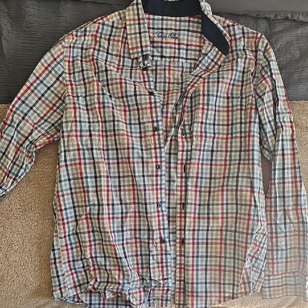 Men's Plaid Shirt - Red, Blue, and White
